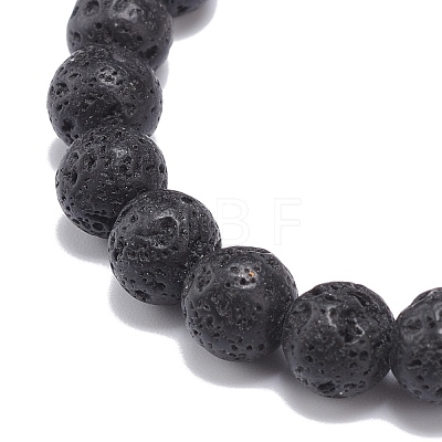 Natural Lava Rock & Synthetic Hematite Beaded Stretch Bracelet BJEW-JB08689-02-1