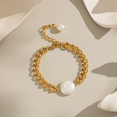 Elegant Flat Round Elegant Baroque Pearl Bead Link Bracelets SX2805-2-1