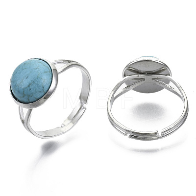 Synthetic Turquoise Adjustable Rings RJEW-N029-028-1