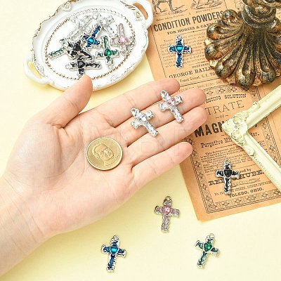 15Pcs 5 Colors Alloy Enamel with Rhinestone Pendants FIND-CJ0005-93-1