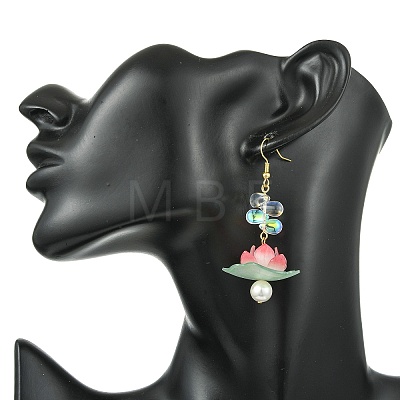 Lotus Glass Dangle Earrings EJEW-TA00812-1
