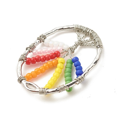 Glass Seed Beads Pendants PALLOY-JF01426-01-1