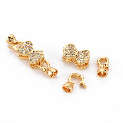 Brass Micro Pave Clear Cubic Zirconia Fold Over Clasps KK-S354-318-NF-1