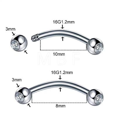 303 Stainless Steel Crystal Rhinestone Eyebrow Curved Barbell Rings WGF7452-03-1