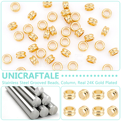 Unicraftale 40Pcs 304 Stainless Steel Grooved Beads STAS-UN0053-22-1