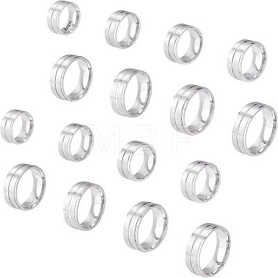 DICOSMETIC 16Pcs 8 Size 316 Stainless Steel Grooved Finger Ring for Men Women RJEW-DC0001-09A-1