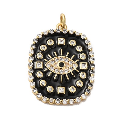 Rack Plating Brass Pave Cubic Zirconia Enamel Pendants KK-O142-57G-01-1