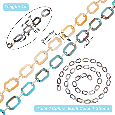   6 Strands 6 Colors Handmade Acrylic Paperclip Chains AJEW-PH0003-92-1