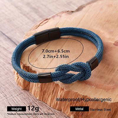 Braided Knot Nylon Cord Bracelets with 304 Stainless Steel Magnetic Clasps for Men UA2967-1-1