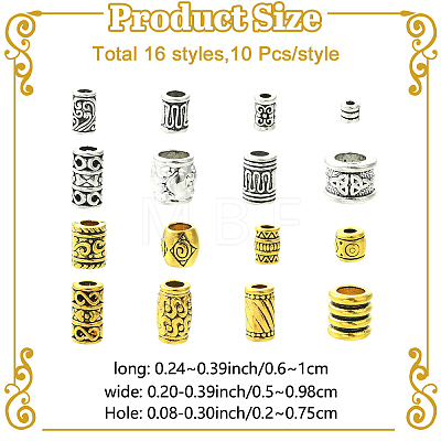 160Pcs 16 Styles Tibetan Style Zinc Alloy Beads TIBEB-YW00010-41-1