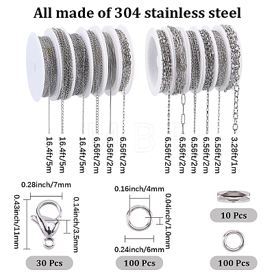 32M 12 Styles 304 Stainless Steel Cable Chains CHS-SP0001-04-1