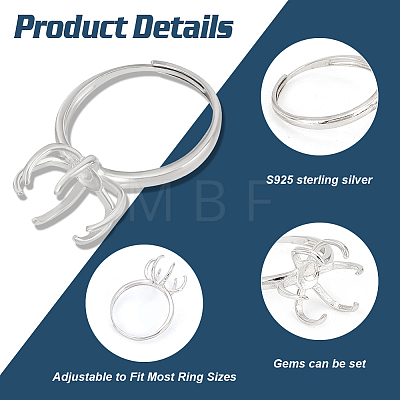 BENECREAT Rhodium Plated Sterling Silver Adjustable Ring Components STER-BC0002-32-1