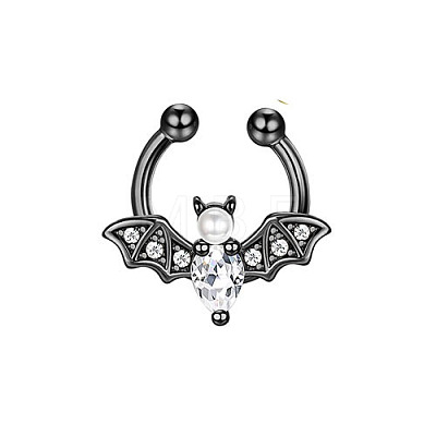 316L Stainless Steel Clear Cubic Zirconia Halloween Bat Clip-on Nose Septum Rings WG4B0C3-04-1