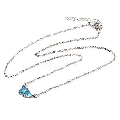 Brass Pave Cubic Zirconia Rectangle and Heart Pendant Cable Chain Necklaces KK-CBAB173-04P-10-1