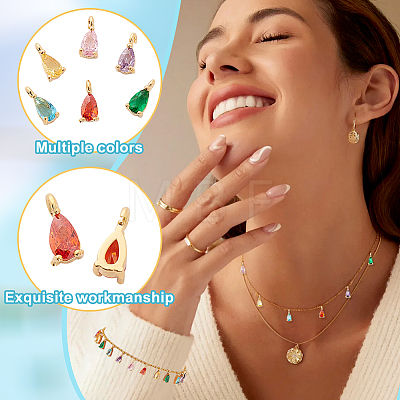 24Pcs 6 Colors  Golden Brass Micro Pave Cubic Zirconia Charms KK-GA0001-68-1