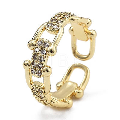 Rack Plating Brass Micro Pave Clear Cubic Zirconia Cuff Finger Rings for Women RJEW-M028-44G-1