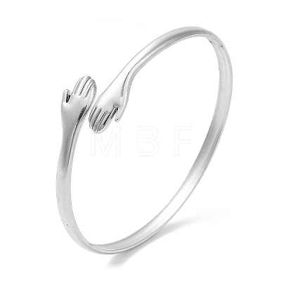 Non-Tarnish 304 Stainless Steel Double Hands Hug Open Cuff Bangle BJEW-L682-003P-1