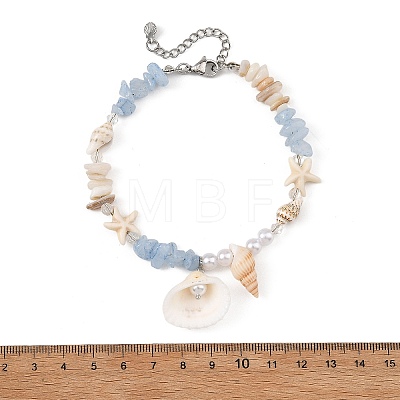 Ocean Natural Clam Shell Charm Anklets AJEW-AN00839-1