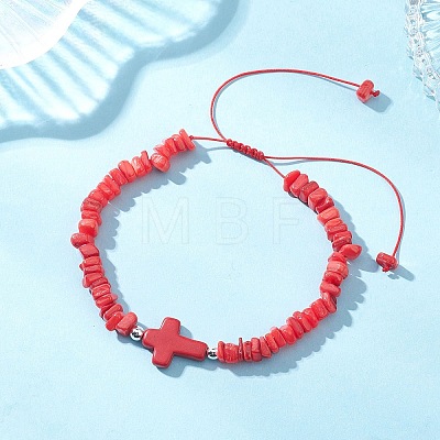 Adjustable Natural Freshwater Shell & Dyed Synthetic Turquoise Beads Braided Bead Bracelets for Women BJEW-JB13105-05-1