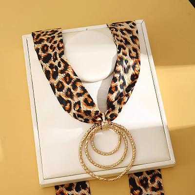 Cloth Leopard Print Scarf Necklaces with Alloy Pendant FS-WG91A7A-01-1