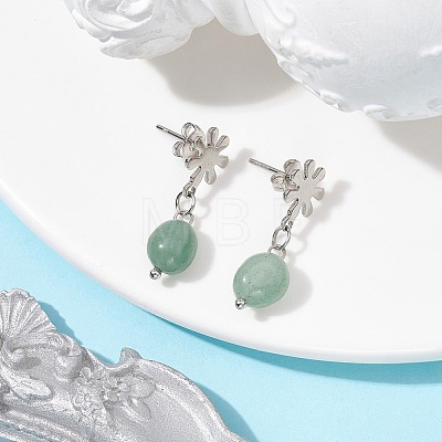 Natural Green Aventurine Twist Oval Dangle Stud Earrings EJEW-JE05664-03-1