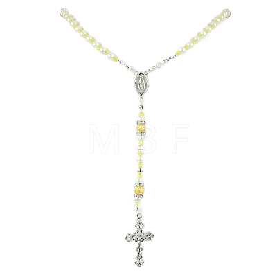 Cross & Virgin Mary Alloy Rosary Bead Necklaces NJEW-JN05123-05-1