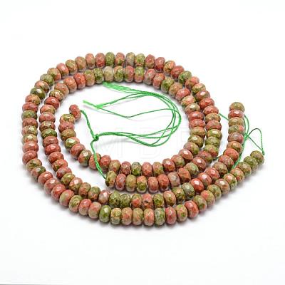 Faceted Natural Unakite Rondelle Beads Strands X-G-K090-10-1