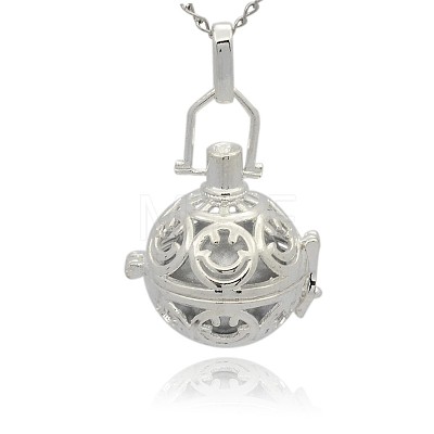 Silver Color Plated Brass Hollow Round Cage Pendants KK-J216-09S-1