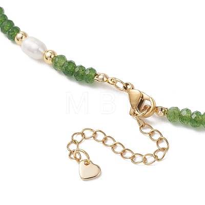 201 Stainless Steel Sun Pendant Dyed Faceted Rondelle Natural Malaysia Jade & Natural Pearl Beaded Necklaces NJEW-JN05814-1