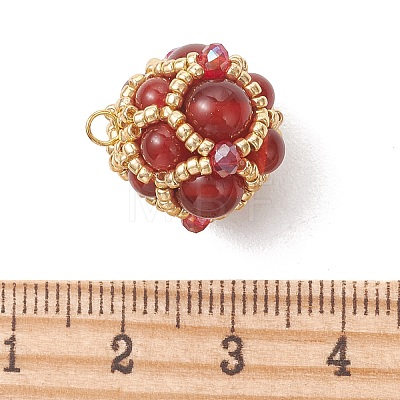Natural Carnelian(Dyed & Heated) and Glass Seed Beaded Cluster Pendants PALLOY-MZ01334-02-1