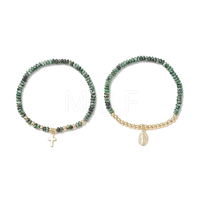 2Pcs Natural African Turquoise(Jasper) Beads Stretch Bracelets BJEW-JB13415-01-1