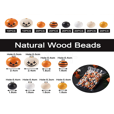 Craftdady 140Pcs Halloween Theme Painted Natural Wood Beads WOOD-CD0001-19-1