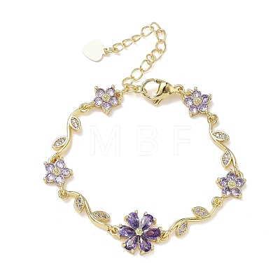 Brass Micro Pave Cubic Zirconia Link Chain Bracelets for Women BJEW-C156-04D-01G-1