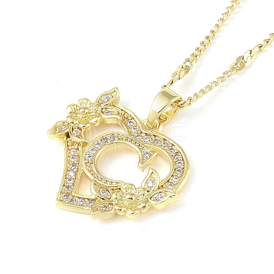 304 Stainless Steel Heart Pendant Necklaces with Cubic Zirconia NJEW-H029-01G-C-1