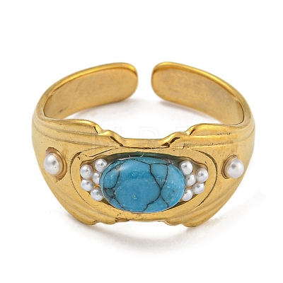 Oval Synthetic Turquoise Finger Rings RJEW-U015-02G-1