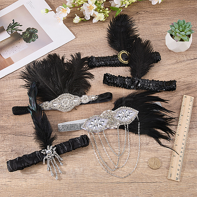 5Pcs 5 Styles Feather with Plastic Headbands OHAR-WR0001-08-1