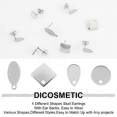 80Pcs 4 Style 304 Stainless Steel Stud Earring Findings FIND-DC0001-03-1