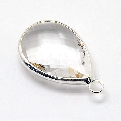 Silver Color Plated Brass Glass Teardrop Pendants GLAA-J017C-S-1