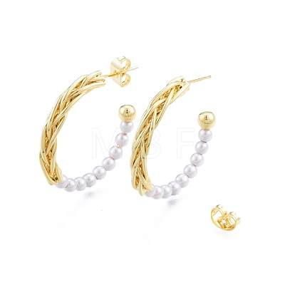 ABS Plastic Imitation Pearl Beaded Ring Stud Earrings EJEW-I269-05G-1