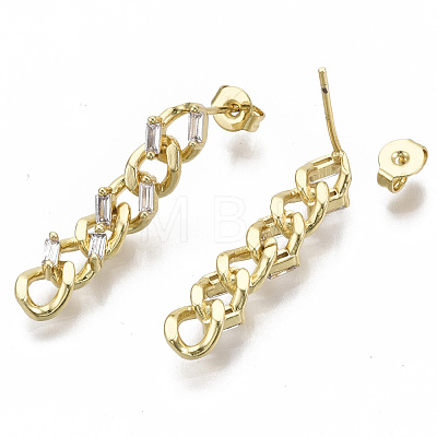 Brass Micro Pave Clear Cubic Zirconia Dangle Stud Earrings EJEW-N011-12G-NF-1