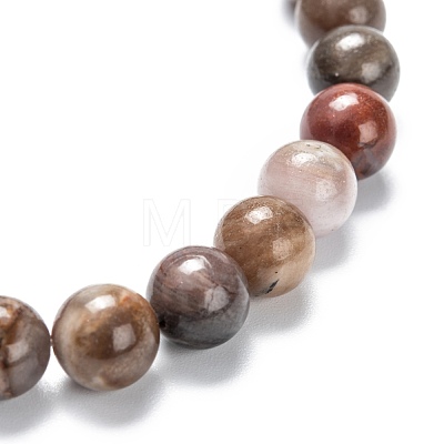 Natural Petrified Wood Stretch Beaded Bracelets G-A185-01O-1