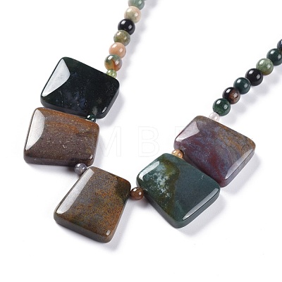 Round & Trapezoid Natural Gemstone Beaded Necklaces NJEW-F103-13A-1