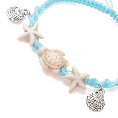 Adjustable Synthetic Turquoise & Natural Mixed Cowrie Shell & Alloy Charm Bracelets for Women BJEW-JB13548-1