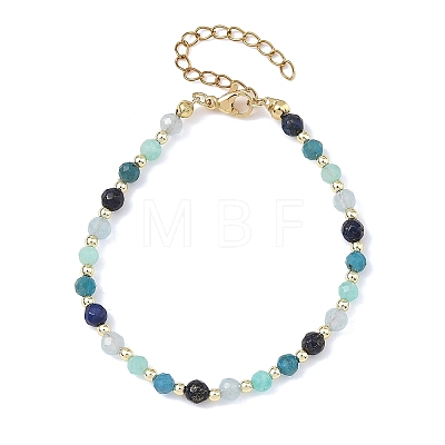 Natural White Jade & Amazonite & Apatite & Lapis Lazuli Round Beaded Necklaces and Bracelet Set SJEW-JS01382-1