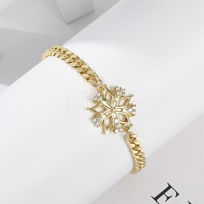 Brass Micro Pave Clear Cubic Zirconia Link Bracelets BJEW-M050-03G-03-1