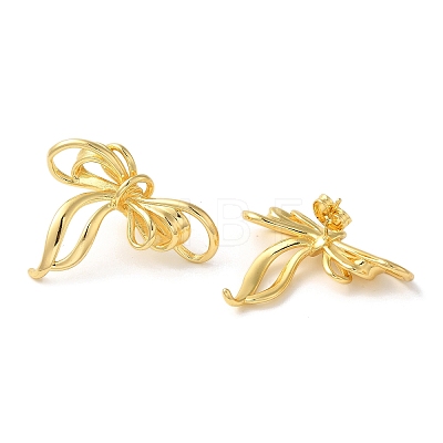 Bowknot Brass Stud Earrings for Women EJEW-Z067-01G-1