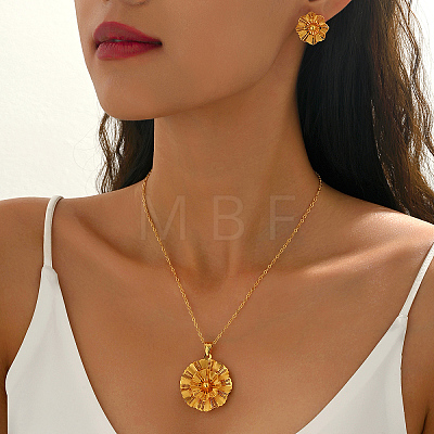 Vintage Brass Flower Stud Earrings & Pendant Necklaces Sets for Women YM9449-1