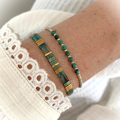 2Pcs 2 Styles Natural Fuchsite & Glass & Iron Braided Bead Bracelet Sets VQ5564-1