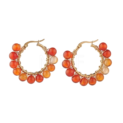 Round Natural Red Agate Wire Wrapped Big Hoop Earrings for Women EJEW-TA00048-01-1