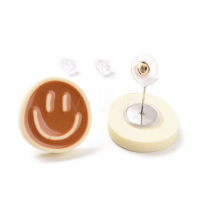 Smiling Face Resin Stud Earrings for Women EJEW-G305-01P-1